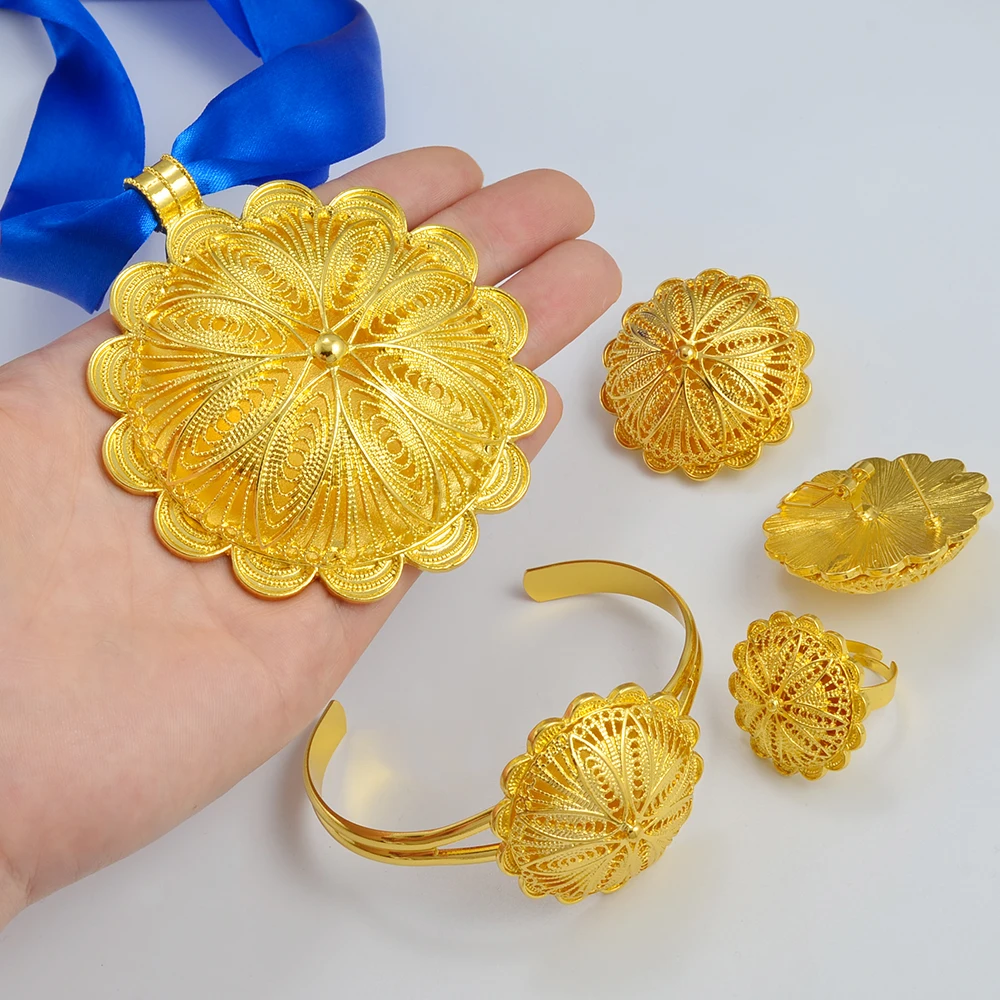 

Anniyo 7,7 см большое ожерелье с подвеской серьги браслет кольца африканские эфиопские Ювелирные наборы Эритрейское звено #155216