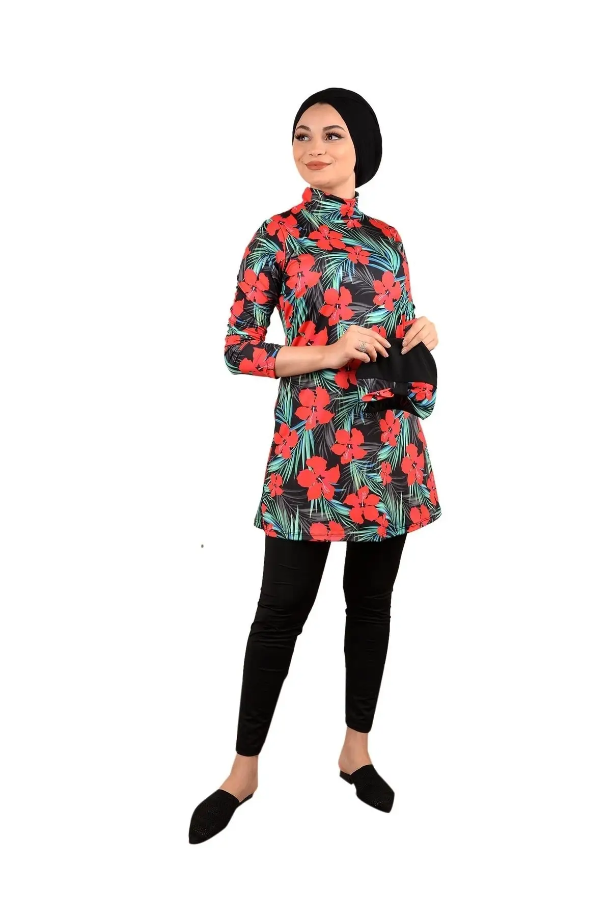 

Женская Стандартная цифровая пляжная одежда с цветочным рисунком лилии, Красного хашимы, хиджаба