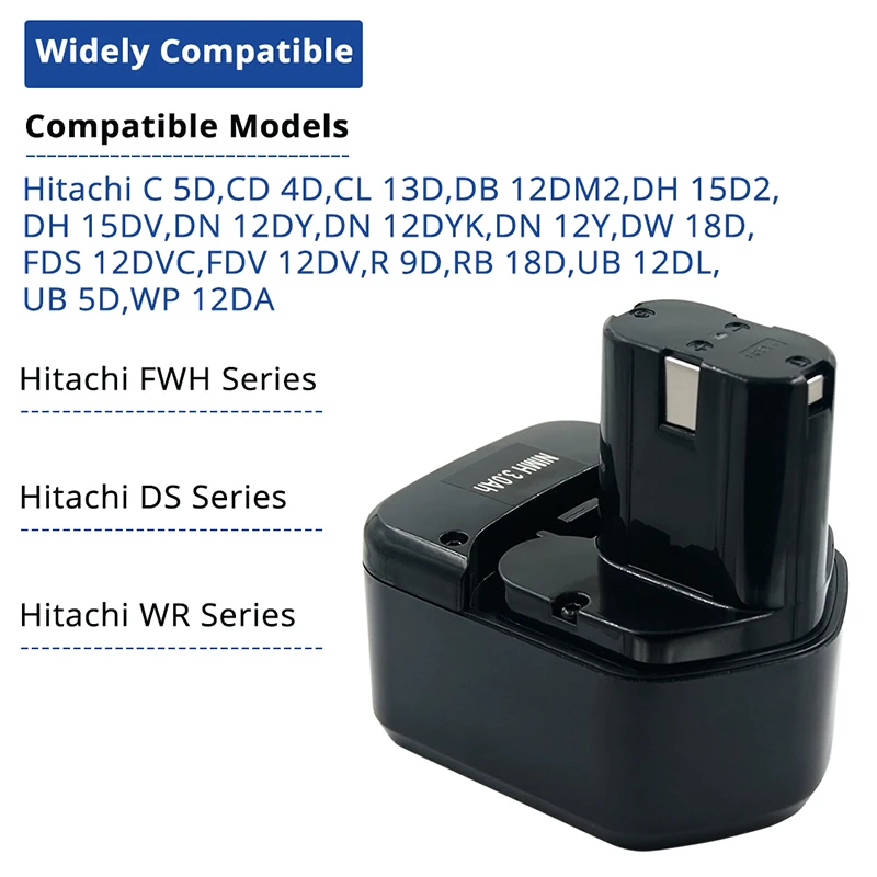 Фото Аккумулятор Ni-MH 12В 3.0Ач для электроинструментов Hitachi серий DS/FWH/WR (EB1212S, EB1214L, EB1226HL, EB1230HL) №1
