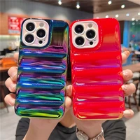 12 pro case luxury gradient rainbow laser down jacket cover for iphone 13 pro max 12 silicone soft puffer bumper cases 11 pro