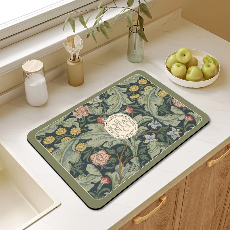 

Kitchen Absorbent Tableware Mats Dish Drying Mat Drain Pad Heat Resistant Counter Top Mat Non-slip Draining Placemat Home Decor