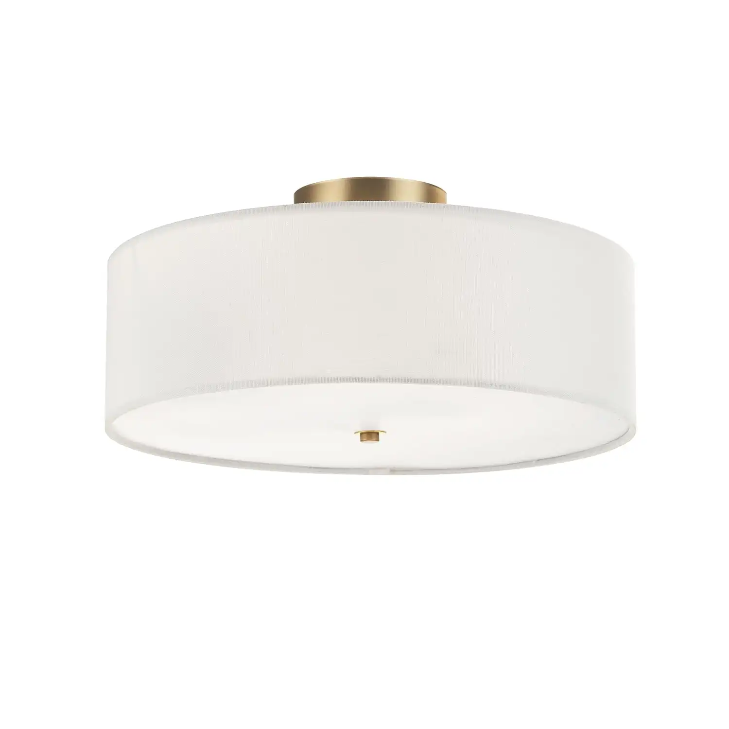 

Globe Electric Kyle 2-Light Matte Brass Flush Mount Ceiling Light with White Linen Shade, 60998