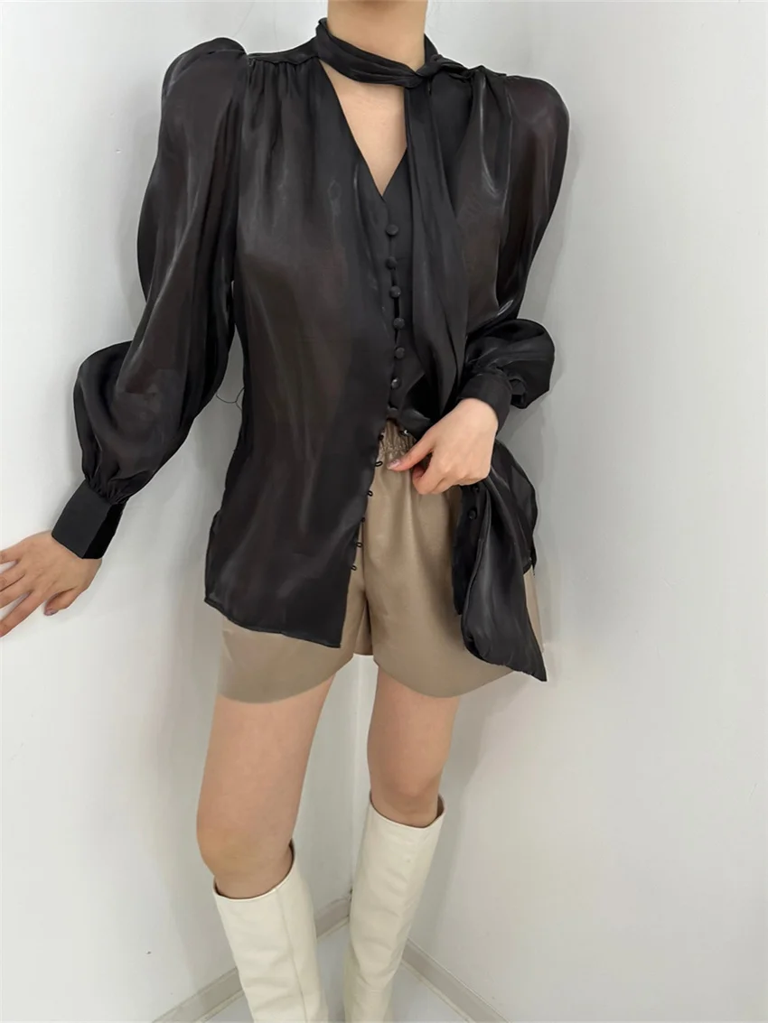 Женская шифоновая рубашка Alien Kitty однотонная универсальная офисная Повседневная