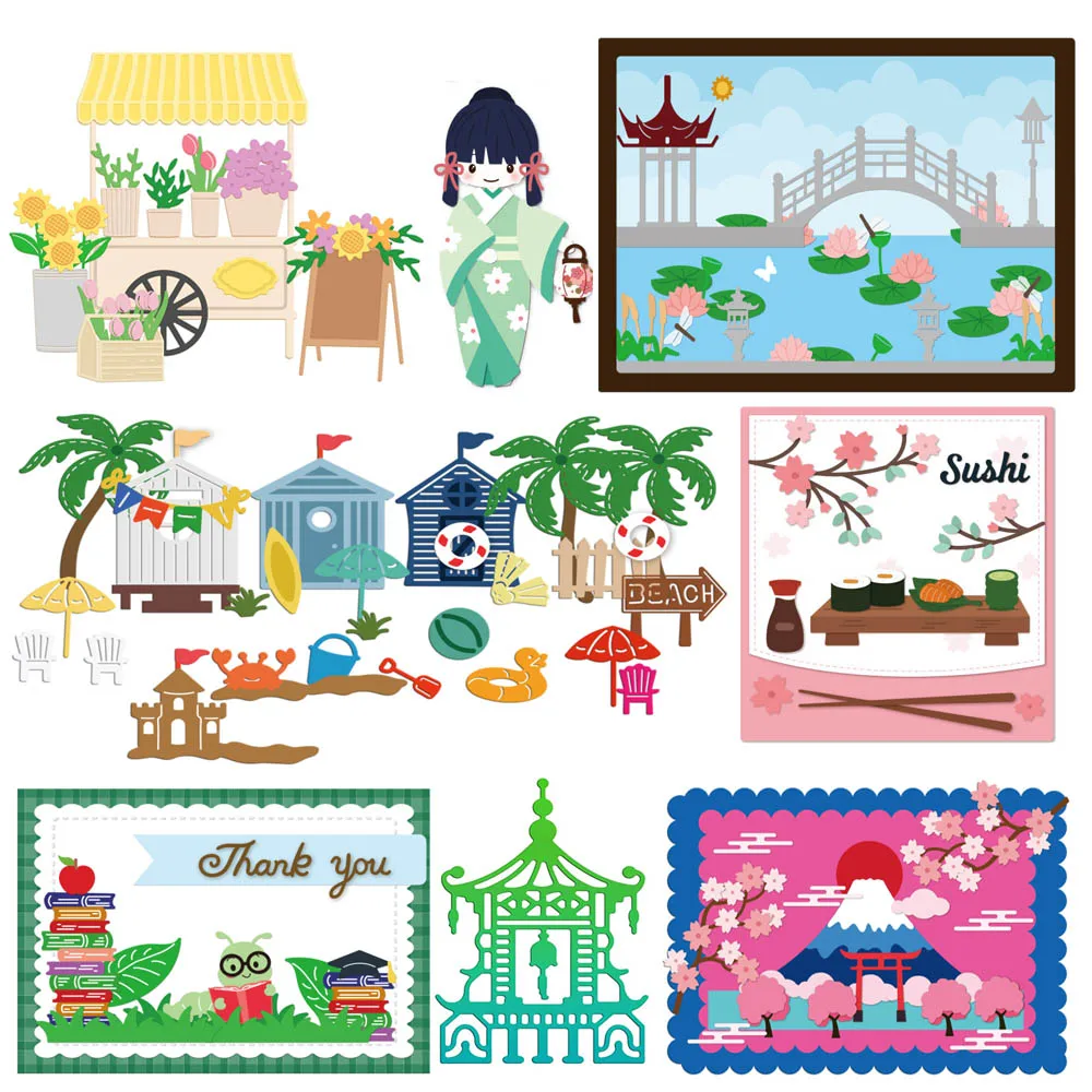 

Metal Girl beach Flower Animal Japanese Style Cutting Dies Stencils for DIY Scrapbooking Album Card Making Envelope Decoration