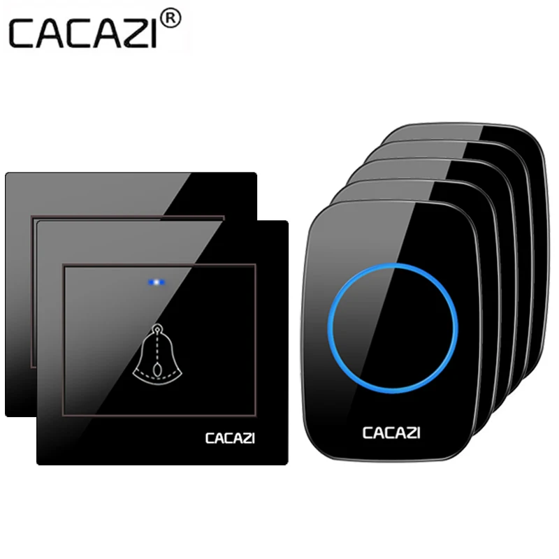 

Водонепроницаемый беспроводной дверной звонок CACAZI, 36 колокольчиков, 300 м, дБ, громкость 1, 2 кнопки, 1, 2, 3 приемника
