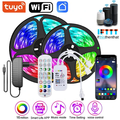 Светодиодная RGB-лента, 5050 дюйма, Bluetooth, Wi-Fi, Alexa