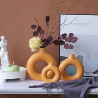 nordic circular hollow ceramic flower vases office home decoration accessories living room decoration donuts pots interior decor