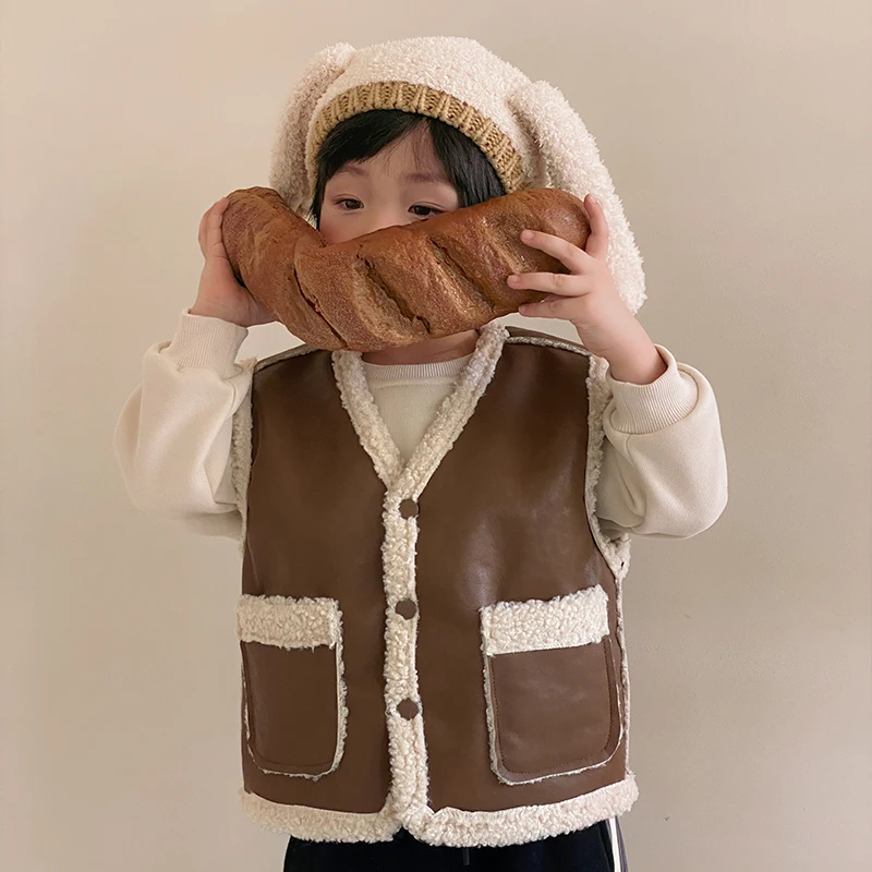 

Boy's Plush Vest Autumn and Winter New Children's Thickened Warm Tank Top Coat Baby Lamb Fur Jacket Fashion
