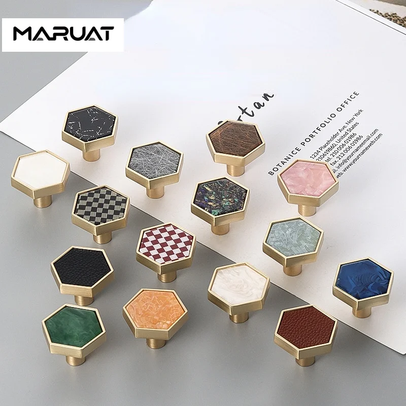 

Brass Furniture Cabinet Handles Marble Shell Stone Handle Hook Single Hole Hexagonal Cabinet Door Wardrobe Cabinet Door Handle