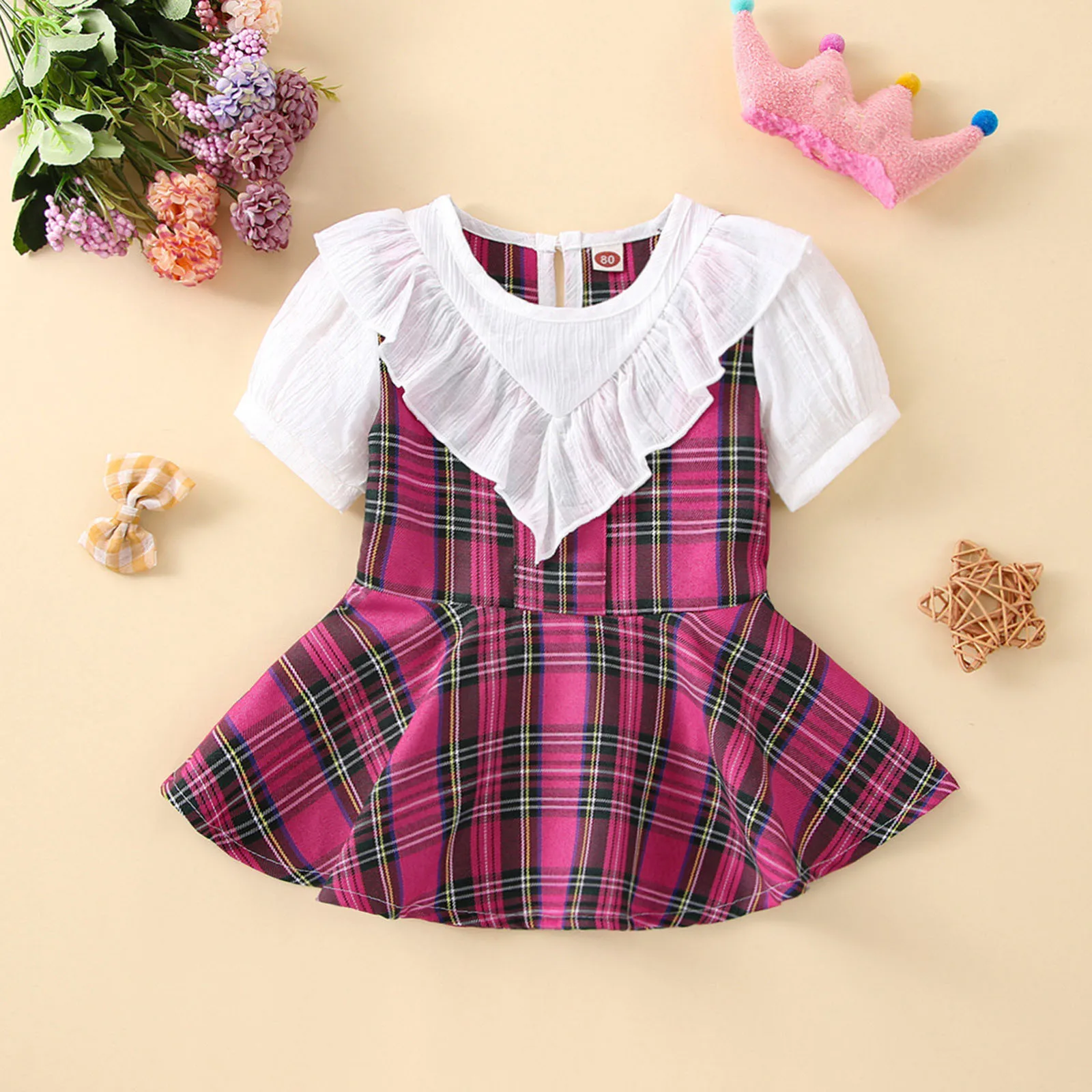 

with Dress Toddler Kids Girls Infant Cute Red Plaid Short Puff Sleeve Princess Dress Girl Purple Dress Shoes