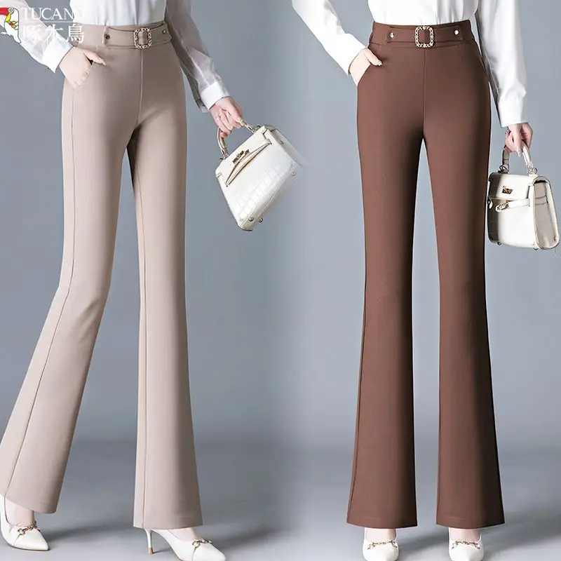 Женские модные однотонные расклешенные брюки с высокой талией новинка 2024