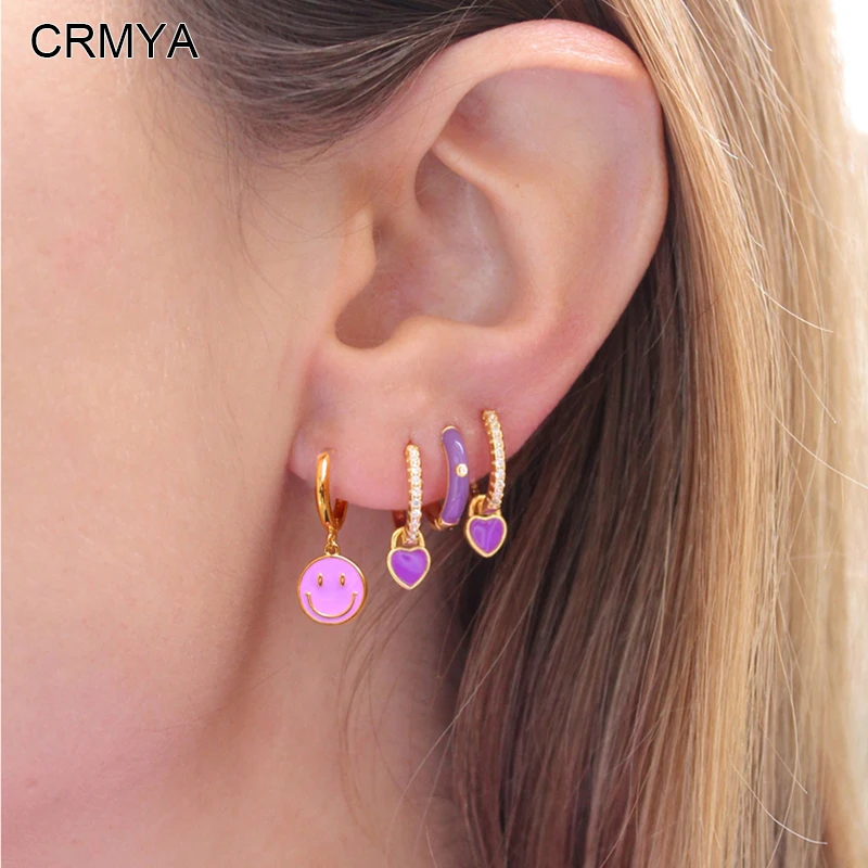 

CRMYA Gold-plated Hoop Drop Earrings for Women Fashion Piercing Color Enamel Heart Smile Dangle Earring 2023 Jewelry Wholesale