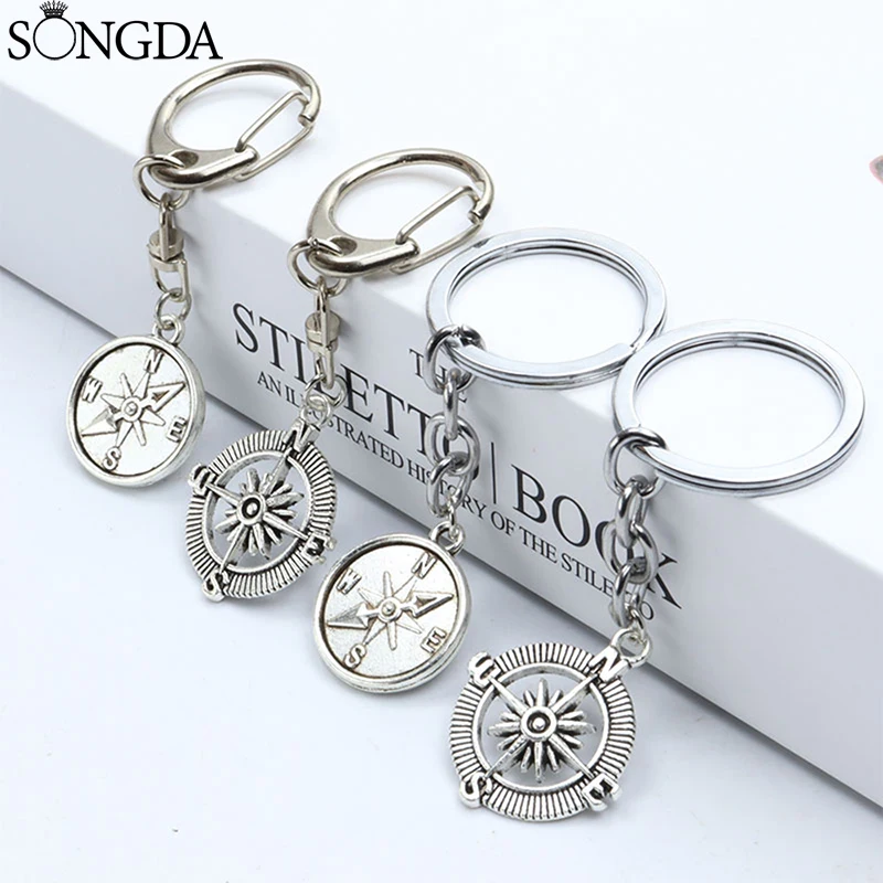 

Compass Keychain Pendant Alloy Silver Color Personality Memorial Keyring Gift for Men Women Travel Lovers Car Key Chain Jewelry
