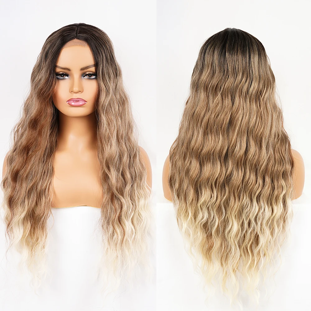 

Long Wavy Wigs for Black Women Middle Part Hair Ombre Blonde Brown Wigs Female Body Wave Wig Cosplay Party Heat Resistant