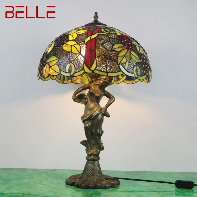 

BELLE European Tiffany Glass Table Lamp LED Creative Retro Fine Desk Light Decor For Home Living Room Bedroom Bedside