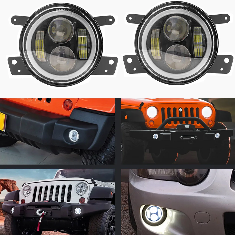 DXZ 2pcs 4 Inch Front Bumper Passing Fog Lights DRL Turn Signal Lamp for Jeep Wrangler Grand Cherokee Dodge Charger Journey 60W