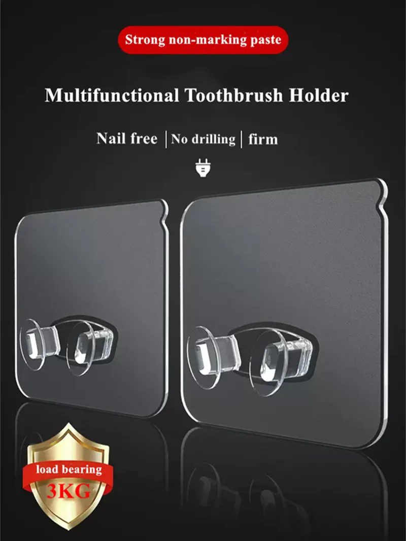 

4pcs Transparent Toothbrush Dispenser Toilet Razor Brush Holder Removable Toothbrush Holder Travel Rack Bathroom Universal Hook