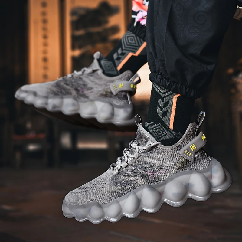 

Men's high-top casual sports shoes breathable non-slip loafers air mesh laces wear-resistant basketball shoes Tenis Masculino