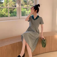 all season spring summer lovely casual for womens short sleeved a line dress plaid soft sweet pure girl lapel