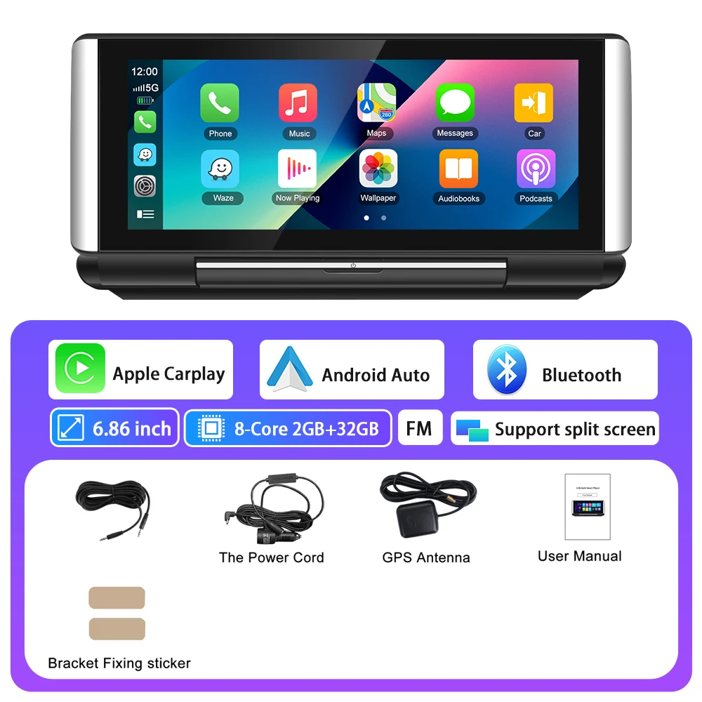 

Автомобильный видеоплеер Podofo, экран 6,86 дюйма, 2 + 32 ГБ, Android, поддержка камеры заднего вида