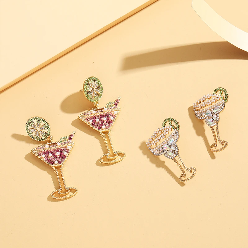 Забавные летние серьги-гвоздики в виде стакана вина Женская Модная креативная