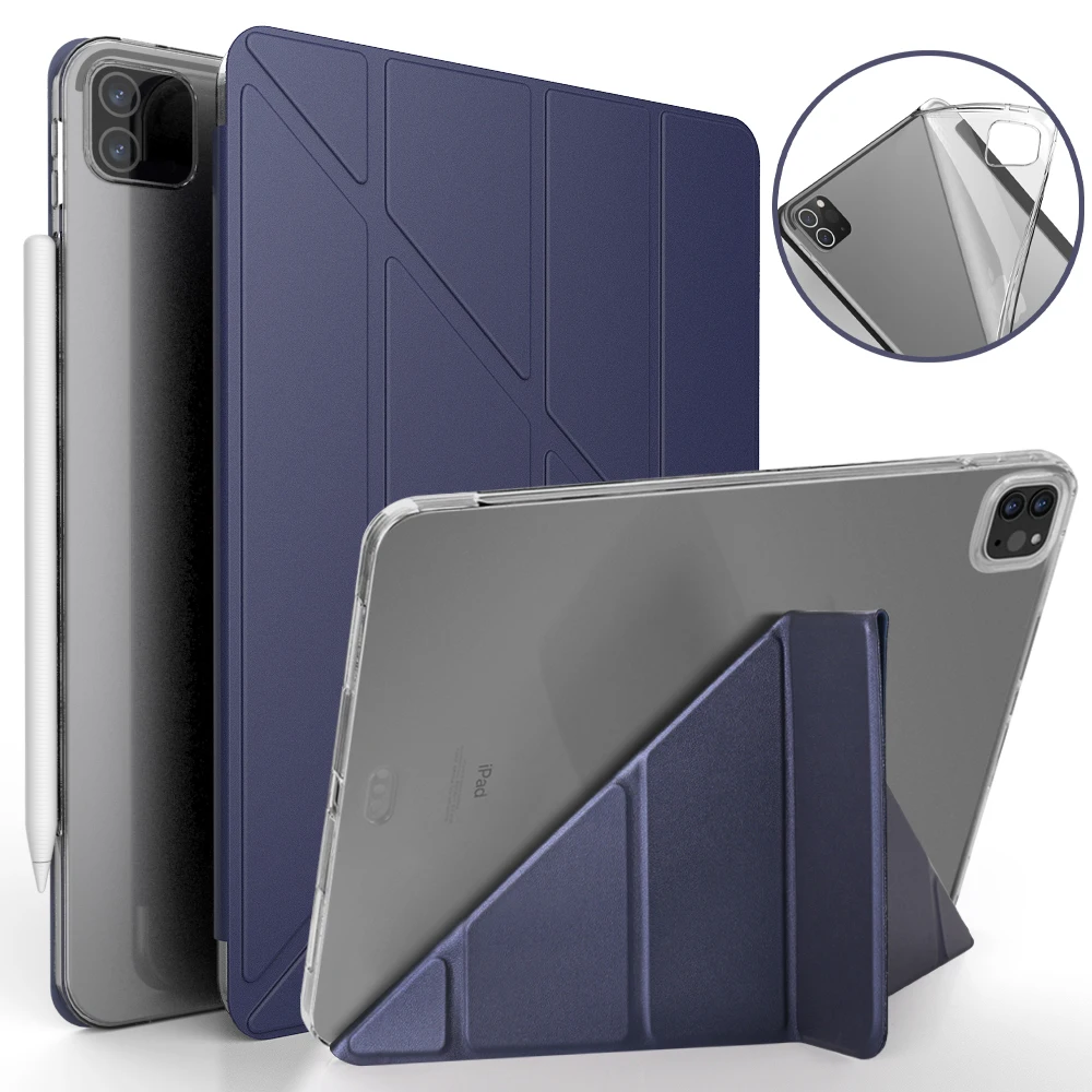 

Case For iPad Pro 12.9 inch 2020 2021 4th 5th Generation Pu Leather Smart Cover Clear Soft Silicone Back Tablet Case
