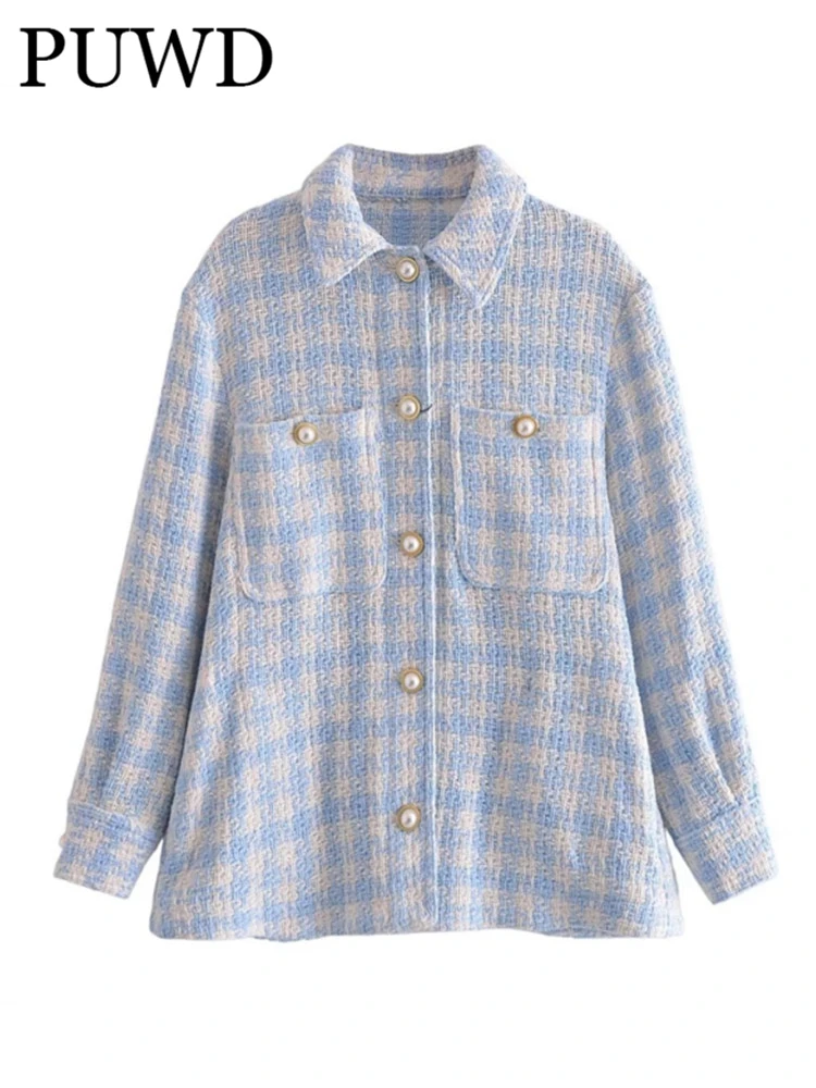 

PUWD Women Long Sleeve Turn-down Collar Shirt Jacket 2022 Spring Fashion Ladies High Street Coat Female Texture Straight Coat