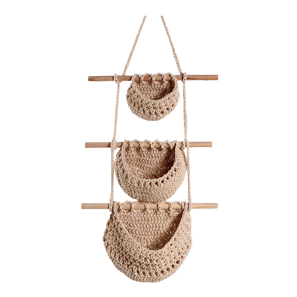 

Basket Hanging Fruit Baskets Tier Storage Macrame Wall Vegetable Produce Woven Organizer Rope Decor Kitchen Three Holder