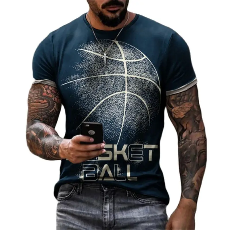 

2021 Super Large Retro Short-sleeved Summer New Men's T-shirt Fashion Harajuku Basketball Print Top