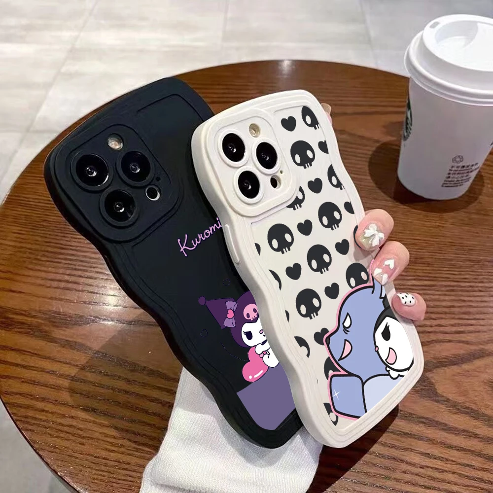 

Cute Cartoon Sanrio Kuromi Curly Wave Case for phone iPhone 11 12 13 14 Pro Max 7 8 Plus X XR XS Shockproof Bumper Cover Capa