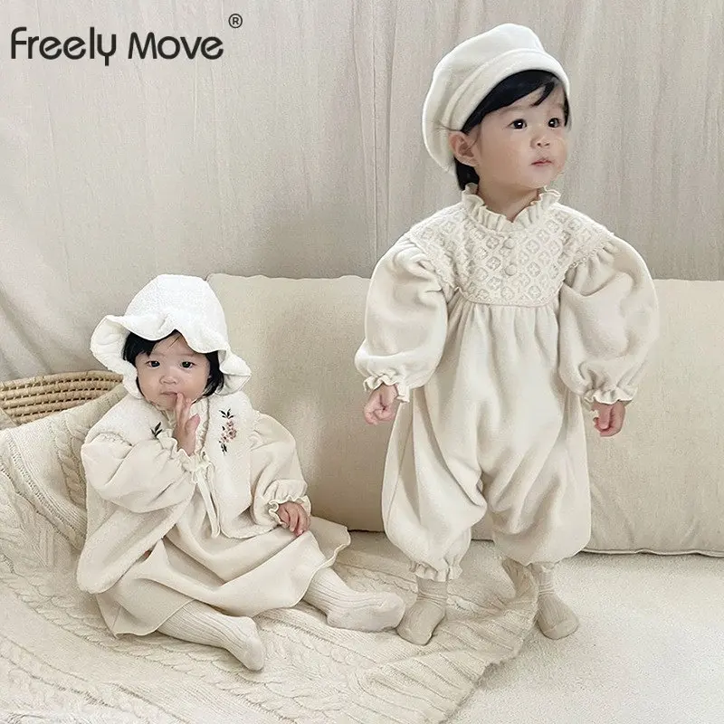 

Freely Move Newborn Baby Girls Jumpsuit Cotton Ruffle Long Sleeve Toddler Baby Girl Romper 2022 Autumn Winter Baby Girls Clothes