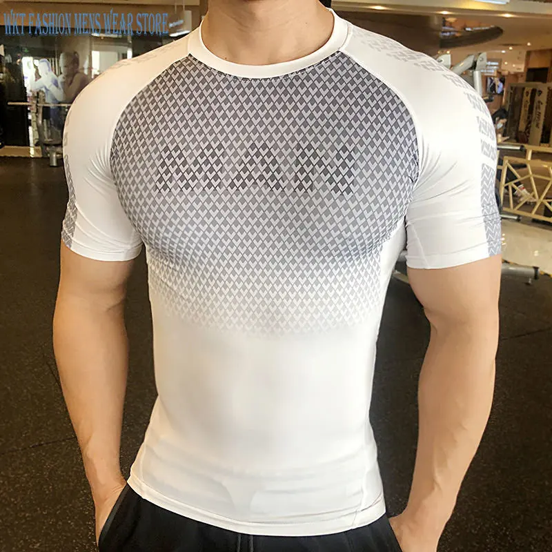 

Summer T-Shirts Fitness Tights Men's Clothing Short Sleeve Tees Quick-Drying Sweat Absorbent Slim Fit Tops Sports Training Wear