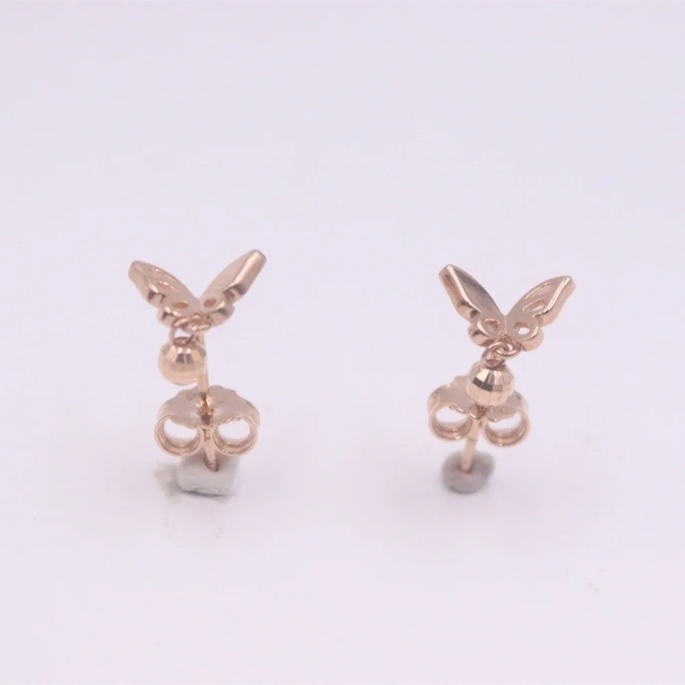 

Real Pure 18K Rose Gold Stud Women Lucky Bead Butterfly Earrings 1.5-1.7g