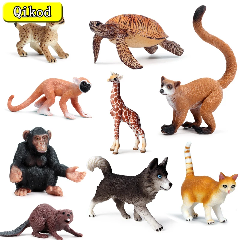 New DIY Wild Jungle Zoo Animal Models Action Figures Monkey Cat Dog wolf Collection Model Doll Educational Toy for Children Gift
