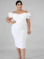 off the shoulder dresses plus size 3xl ruffles short sleeve bodycon knee length office evening party event robe dropshipping new