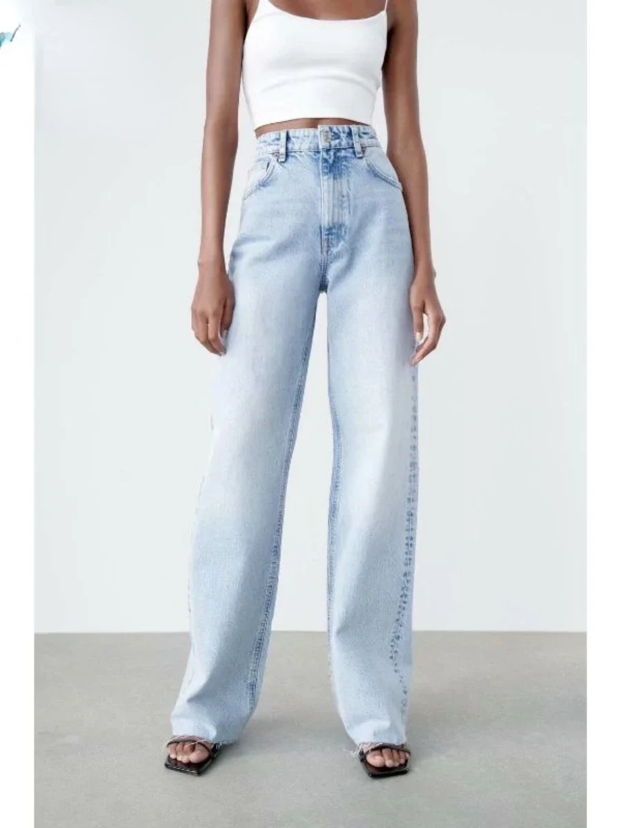 Повседневные универсальные брюки с высокой талией варенные Широкие джинсовые