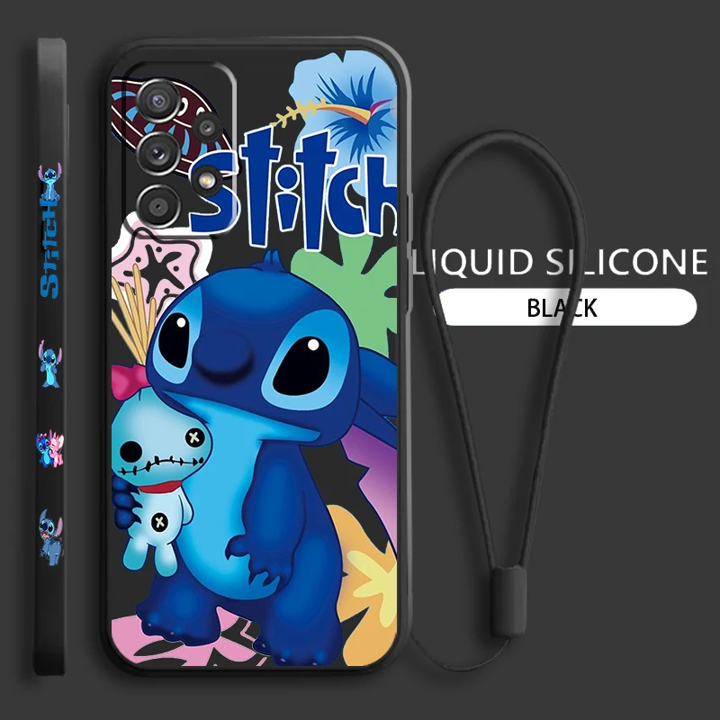 

Cute Cartoon Stitch Baby For Samsung Galaxy A73 A54 A34 A53 A33 A52 A32 A22 A71 A51 A21S 4G 5G Liquid Left Rope Phone Case Cover