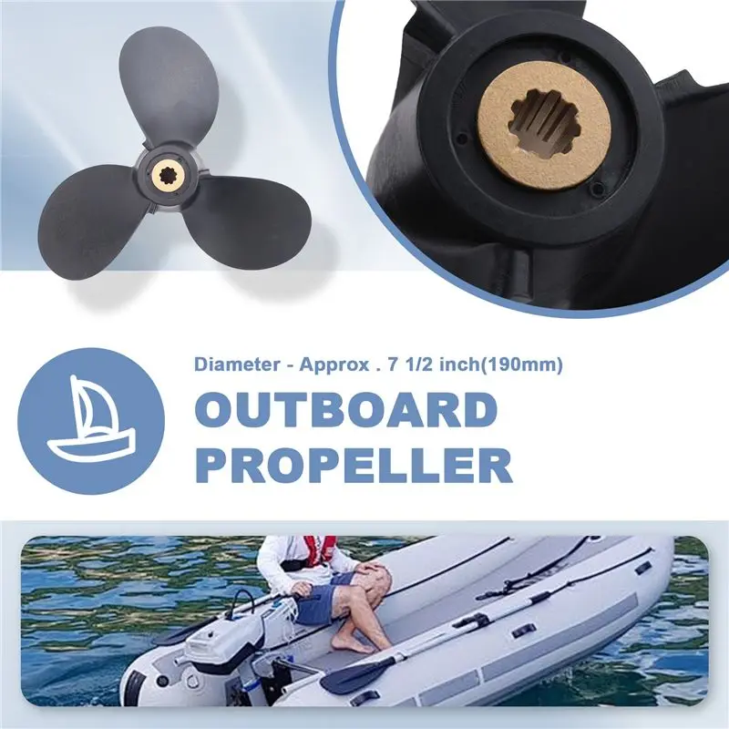 Гребной винт M93K-Outboard 6E0-45941-01-El 7 12X8-Ba для двигателей 4-6 л.с., пластиковый сплав, 3 лопасти, черный, 9 шлицов (art.: 3920da96dca6c) - 3920da96dca6c