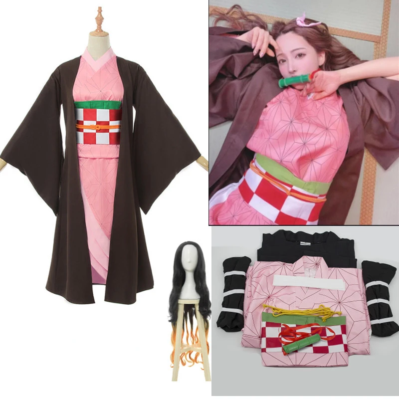 

Костюм для косплея из аниме «рассекающий демонов», кимоно из бамбуковой трубки, униформа для Хэллоуина для женщин и детей, костюм незуко камадо