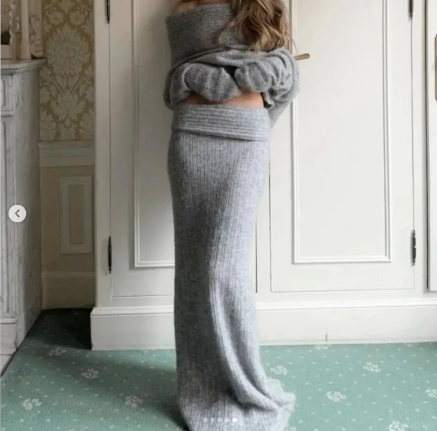 Женская Длинная трикотажная юбка макси с высокой талией