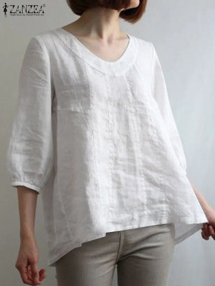 

Women Casual Solid Work Shirt ZANZEA Fashion Summer V Neck 3/4 Sleeve Blouse Female Loose Party Blusas Oversize Chemise Mujer