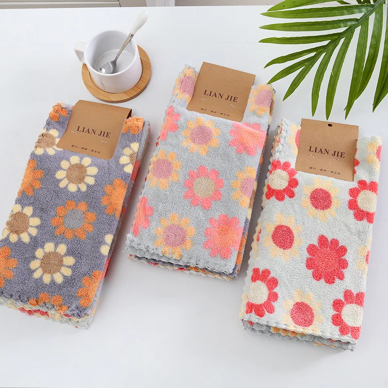 

1 Set Absorbent Coral Fleece Cleaning Cloths Sunflower Kitchen Dish Rags Cloth Household Kitchen Cleaning Wiping Towel