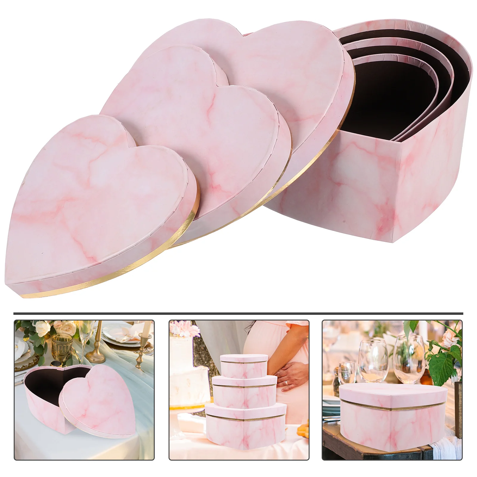 

3pcs Heart Shape Gift Boxes Wedding Gift Storage Boxes Paperboard Perfume Packaging Boxes