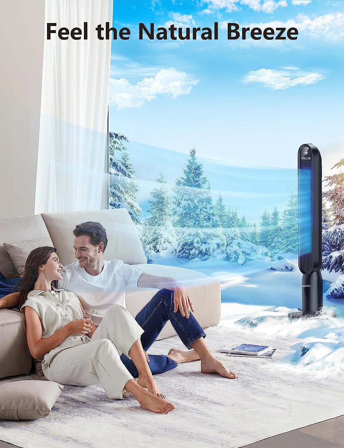 

Fan 42" Oscillating Fan with 3 Modes, 4 Wind Speeds, 12H Timers, 90°Oscillation & 135° Vertical, Standing Fans for Ho