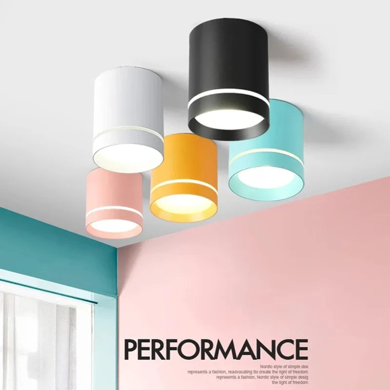 

Modern LED 5W/12W Downlights Colorful Macron Ceiling Lamps Surface Mounted Indoor Lighting Bedroom Living Room Luminaire AC 220V