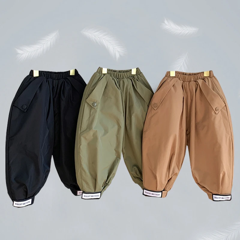 

Зимние плотные белые пуховые штаны для детей ветрозащитные теплые дизайнерские спортивные штаны для бега для мальчиков и девочек