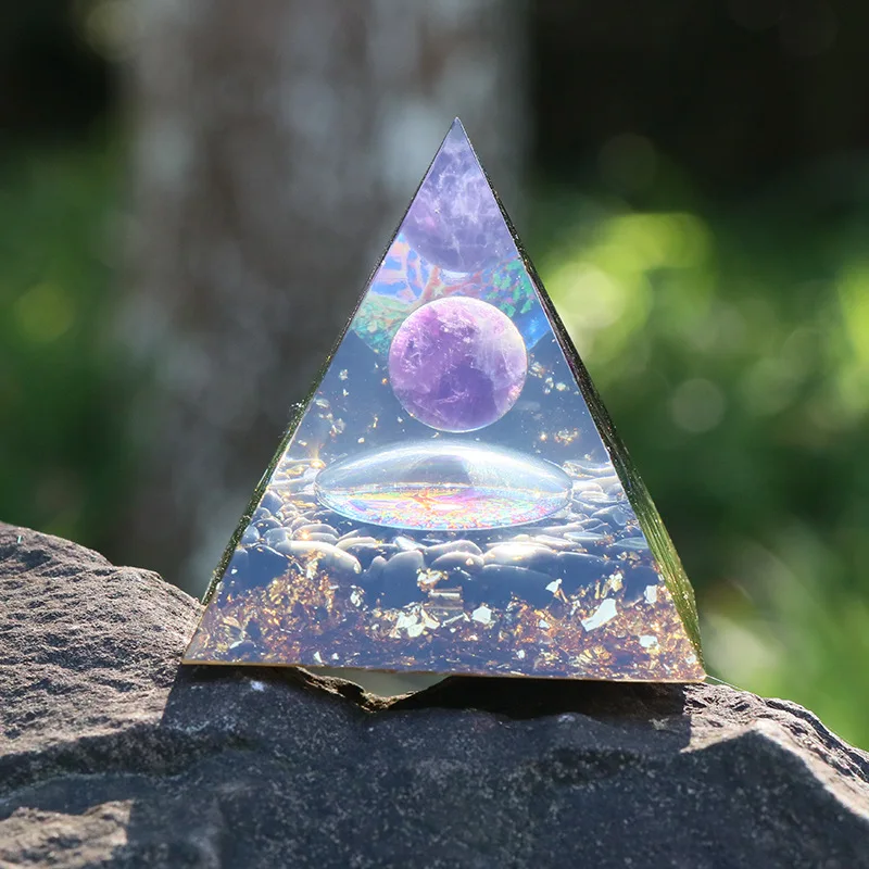 Healing Reiki Natural Crystal Ball Crushed Stone Chakra Energy Generator Pyramid Resin Orgonite Pyramid Home Decor Car Ornaments