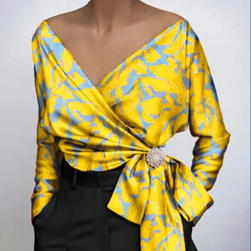 

VONDA 2022 Women Spring Printed Shirts Vintage V-Neck Blouse Casual Beach Tops Tunic Chemise Fashion Elegant Long Sleeve Blusas