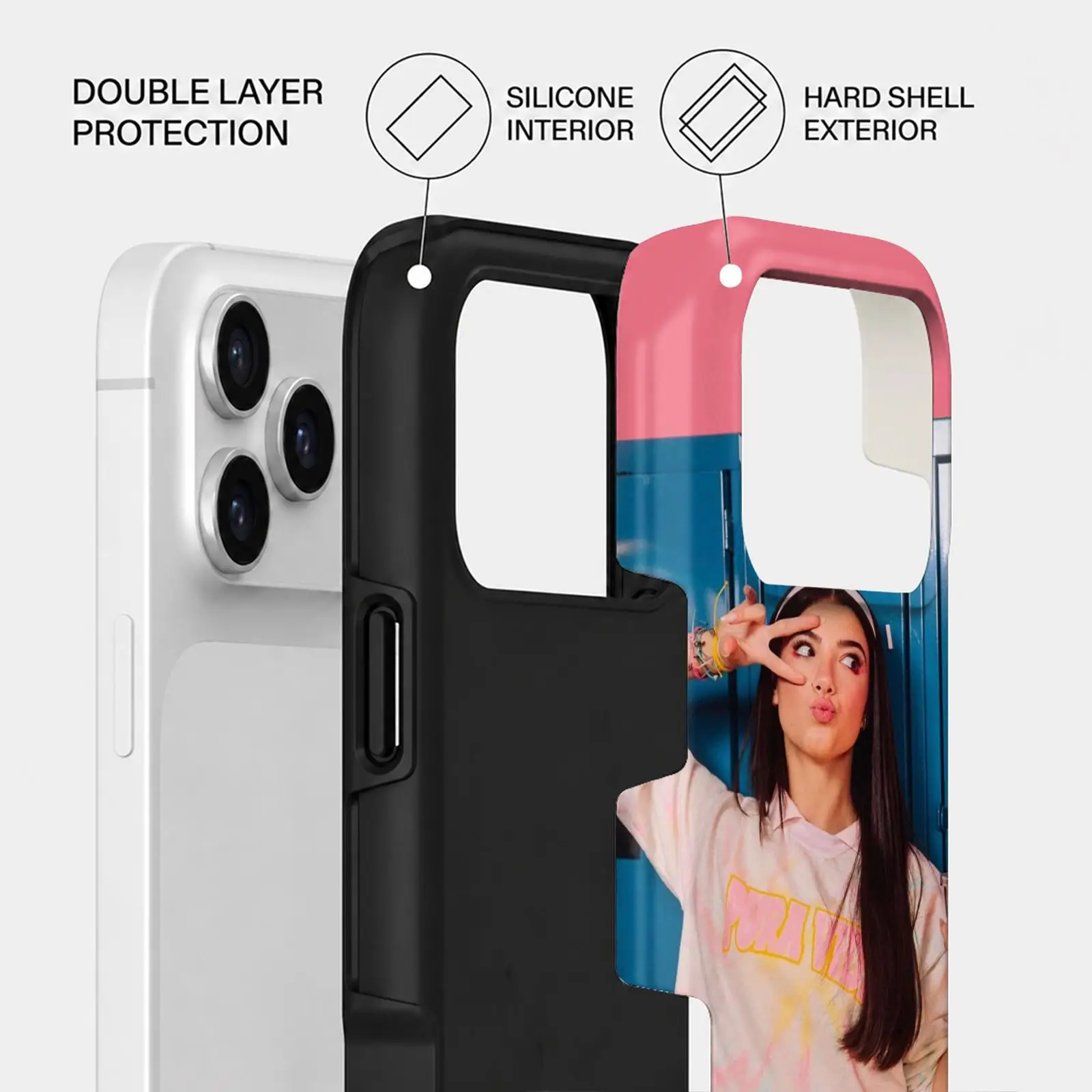 Фото Чехол C-CHARLI DAMELIO для iPhone 17 16 15 14 13 12 11 Pro Max Air, двухслойный, противоударный, защитный, 2-в-1 №5