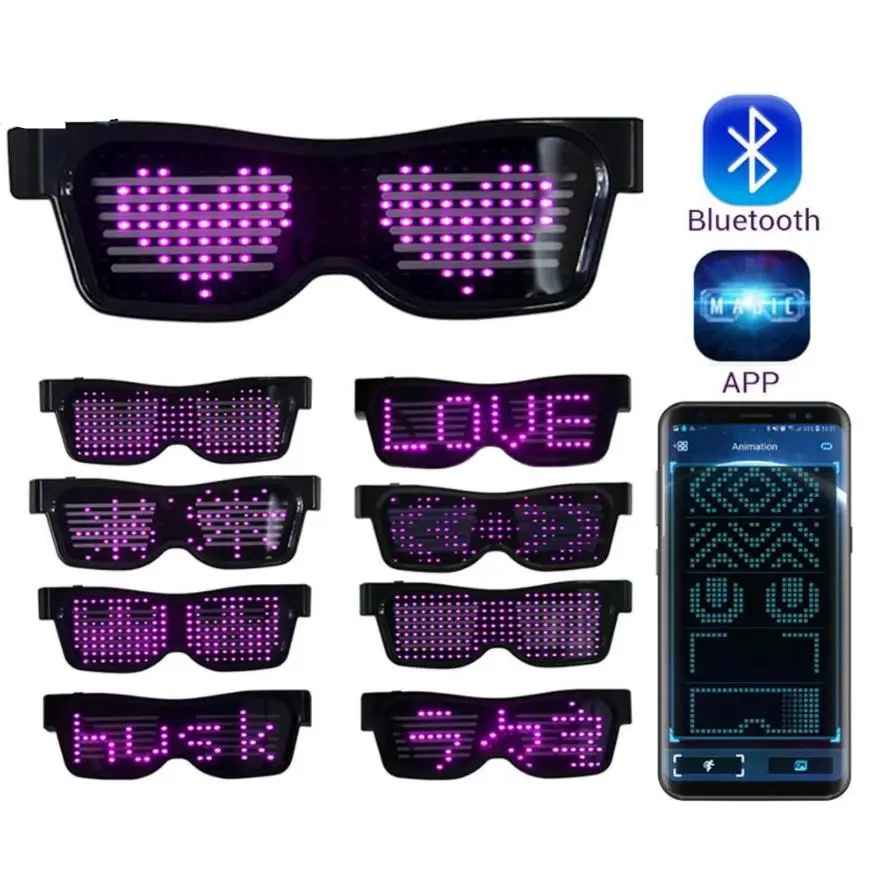 

Bluetooth LED Display Eyeglass Party APP Connected Smart Sunglasses Flash Messages Animation Shutter Shades for Raves Festivel